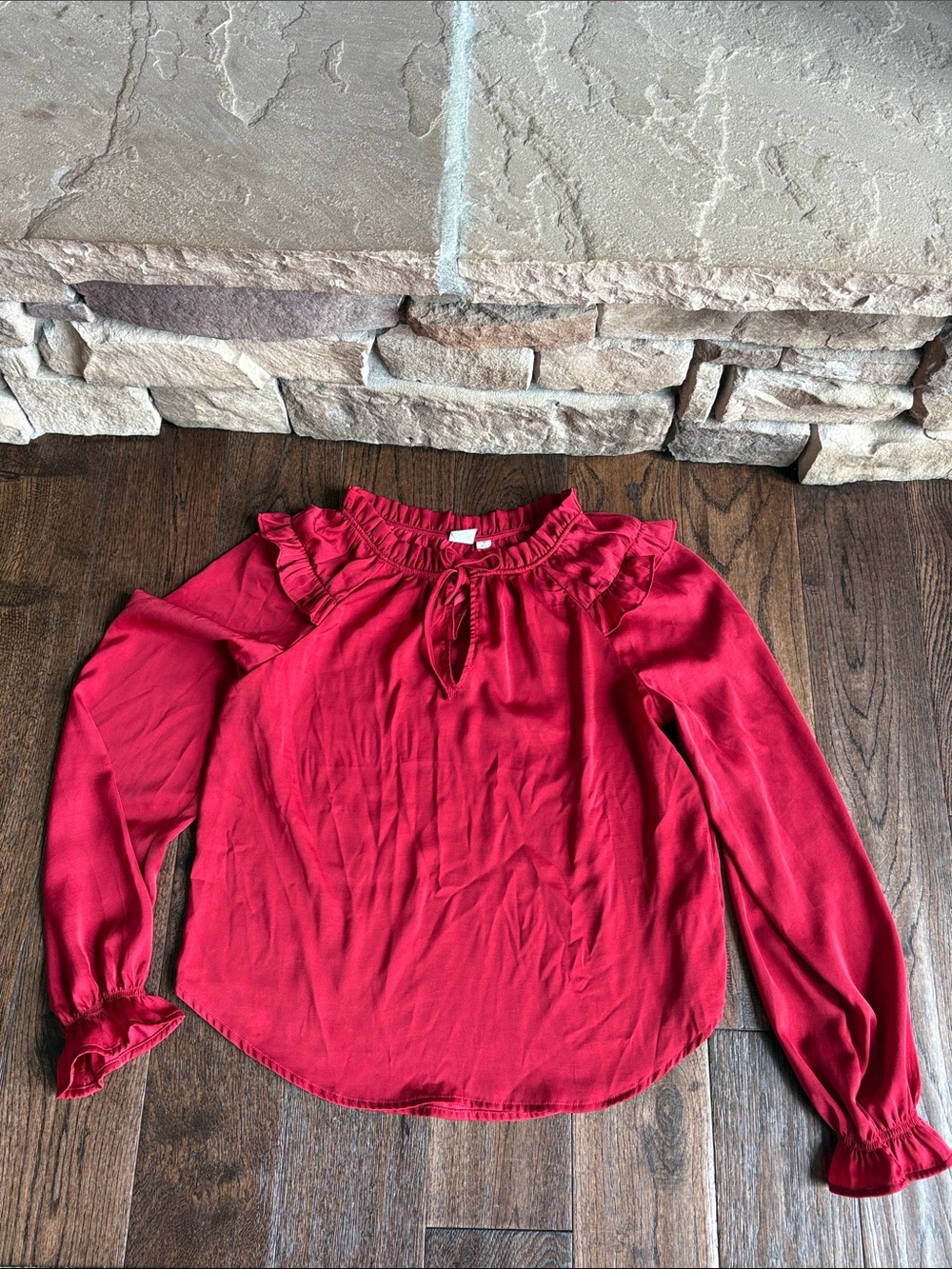 GAP Red Ruffle-Neck Long Sleeve Blouse